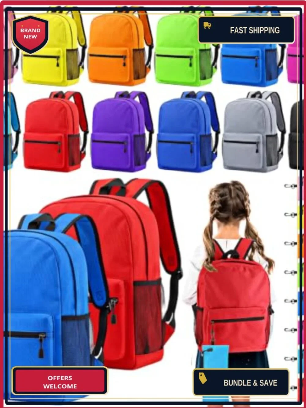 12-Piece Waterproof Oxford Backpack Set with Pencil Pouches for School